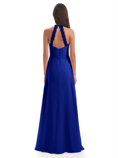 Adilynn Sheath Halter Lace Bridesmaid Dresses