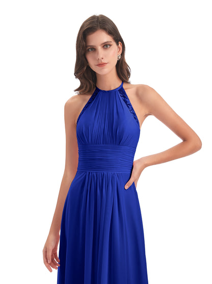 Adilynn Sheath Halter Lace Bridesmaid Dresses