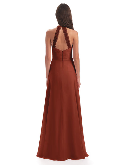 Adilynn Sheath Halter Lace Bridesmaid Dresses