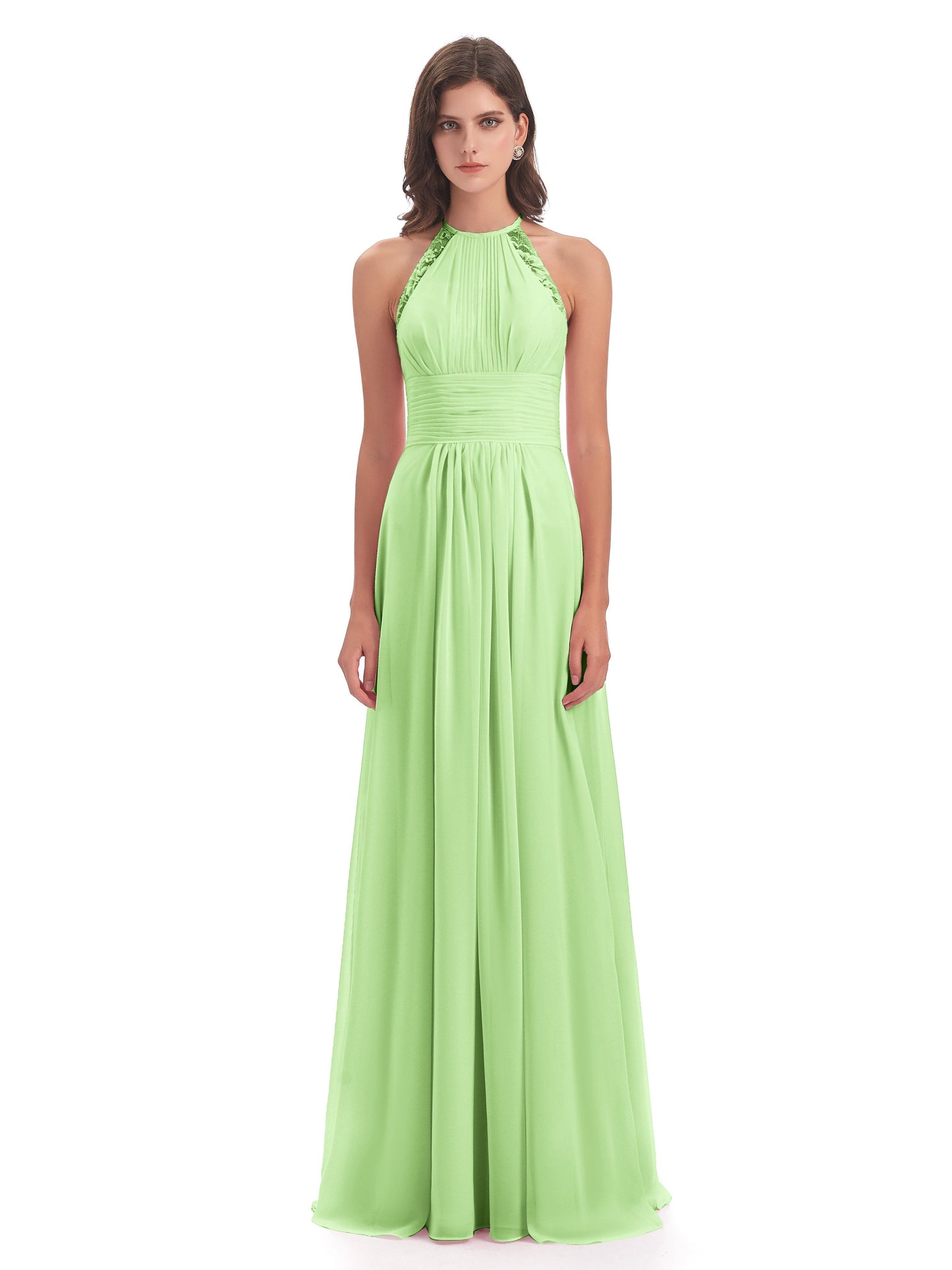 Adilynn Sheath Halter Lace Bridesmaid Dresses