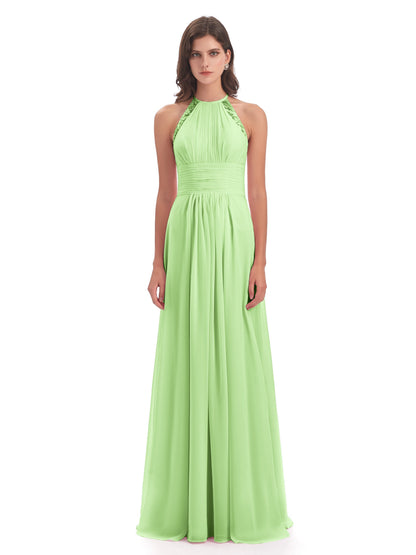 Adilynn Sheath Halter Lace Bridesmaid Dresses