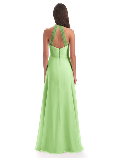 Adilynn Sheath Halter Lace Bridesmaid Dresses