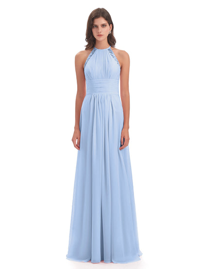 Adilynn Sheath Halter Lace Bridesmaid Dresses