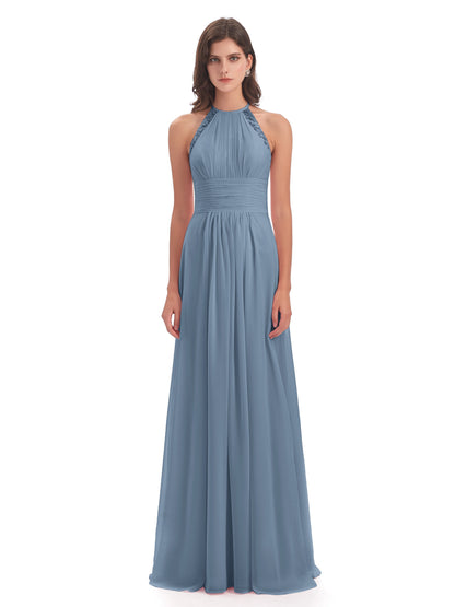Adilynn Sheath Halter Lace Bridesmaid Dresses