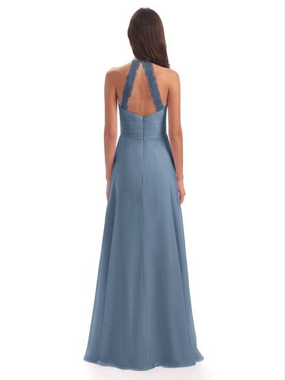 Adilynn Sheath Halter Lace Bridesmaid Dresses