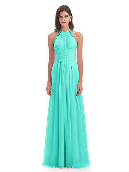 Adilynn Sheath Halter Lace Bridesmaid Dresses