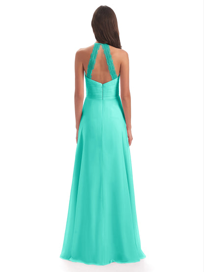 Adilynn Sheath Halter Lace Bridesmaid Dresses