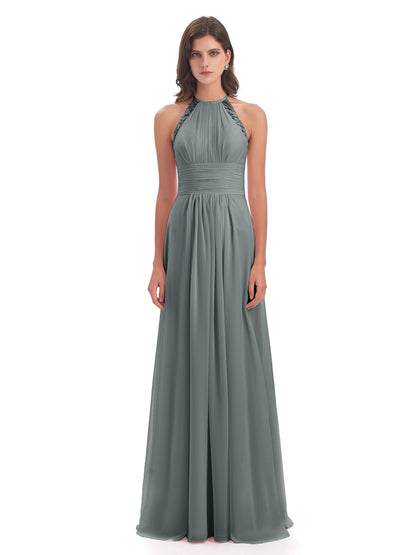 Adilynn Sheath Halter Lace Bridesmaid Dresses