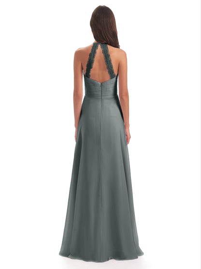 Adilynn Sheath Halter Lace Bridesmaid Dresses