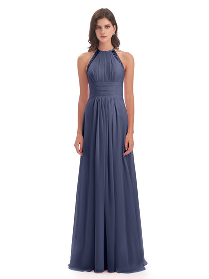 Adilynn Sheath Halter Lace Bridesmaid Dresses