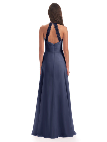 Adilynn Sheath Halter Lace Bridesmaid Dresses
