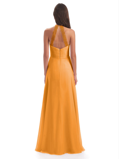 Adilynn Sheath Halter Lace Bridesmaid Dresses