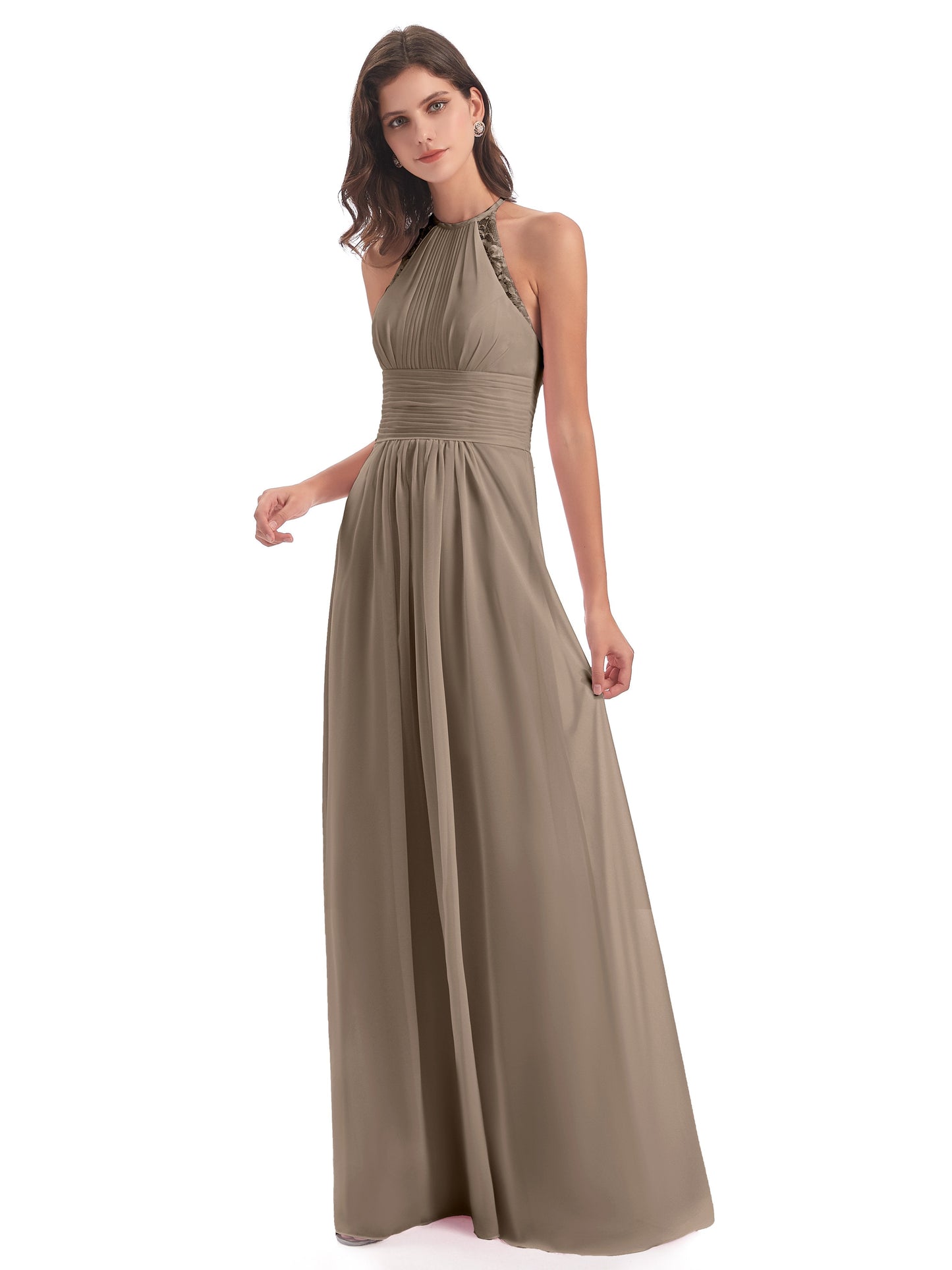 Adilynn Sheath Halter Lace Bridesmaid Dresses