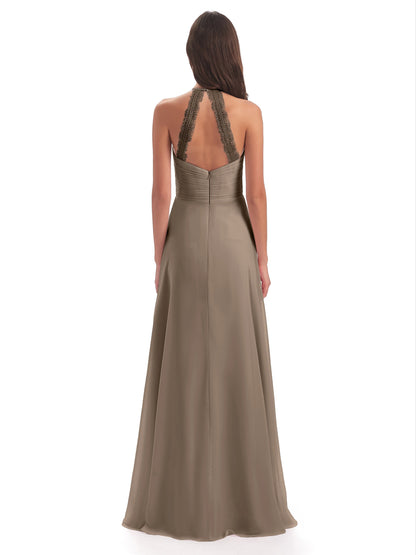 Adilynn Sheath Halter Lace Bridesmaid Dresses