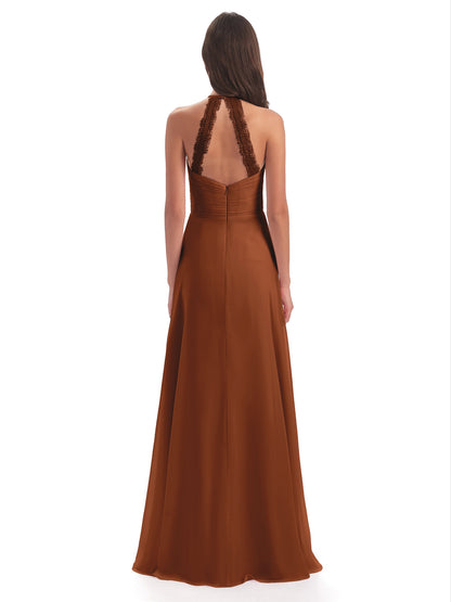 Adilynn Sheath Halter Lace Bridesmaid Dresses