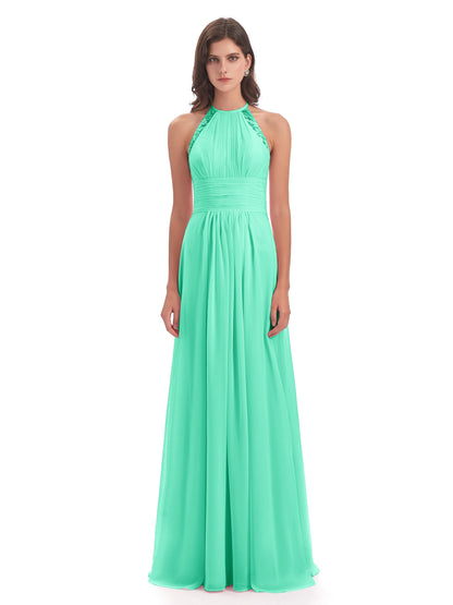 Adilynn Sheath Halter Lace Bridesmaid Dresses