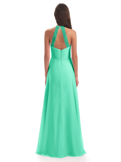 Adilynn Sheath Halter Lace Bridesmaid Dresses