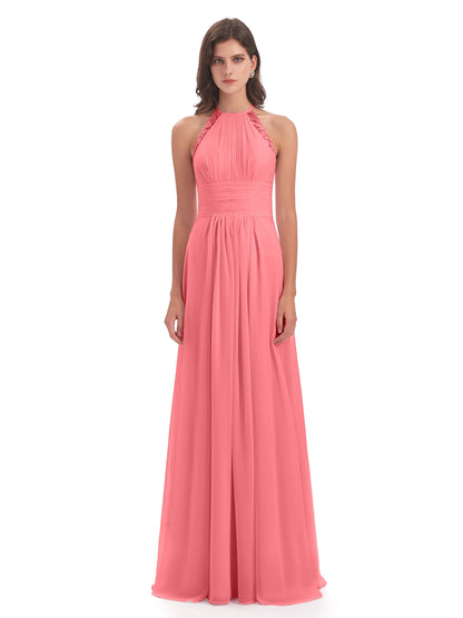 Adilynn Sheath Halter Lace Bridesmaid Dresses