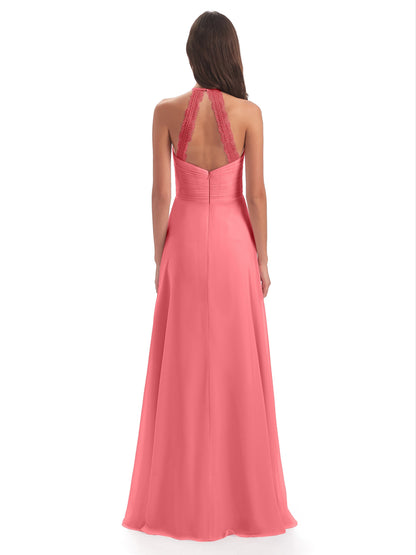 Adilynn Sheath Halter Lace Bridesmaid Dresses