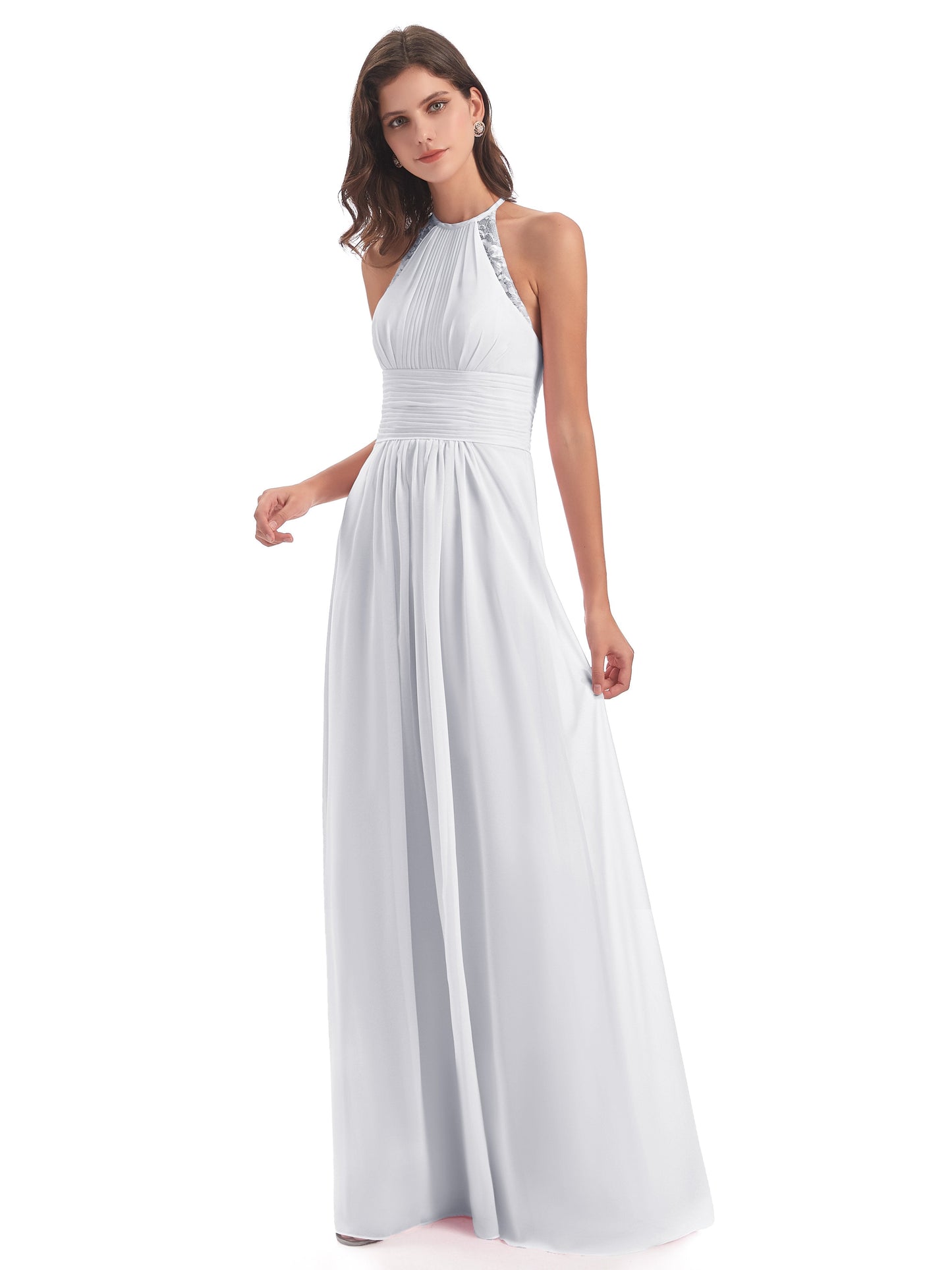 Adilynn Sheath Halter Lace Bridesmaid Dresses