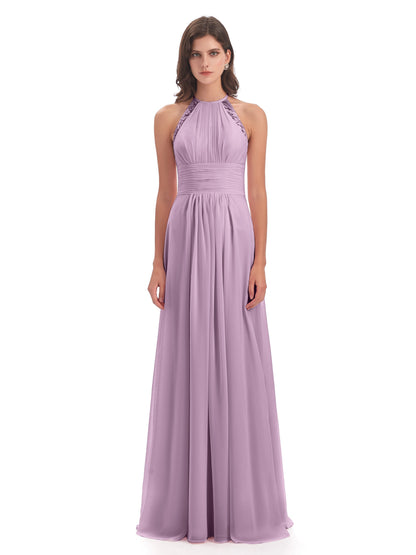 Adilynn Sheath Halter Lace Bridesmaid Dresses