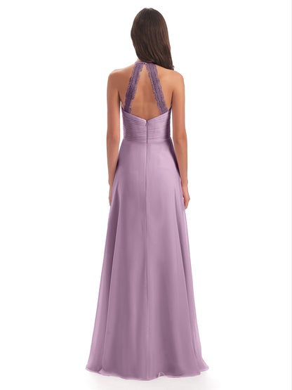 Adilynn Sheath Halter Lace Bridesmaid Dresses