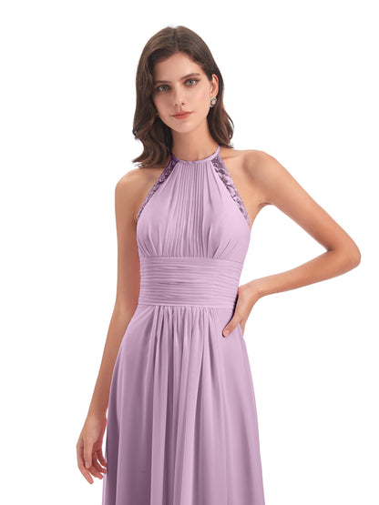 Adilynn Sheath Halter Lace Bridesmaid Dresses