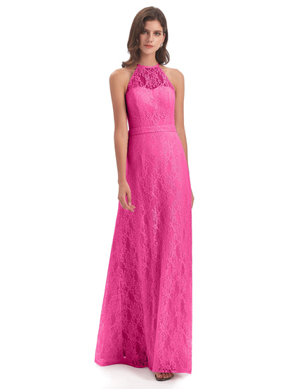 Anabelle Sheath Halter Lace Bridesmaid Dresses