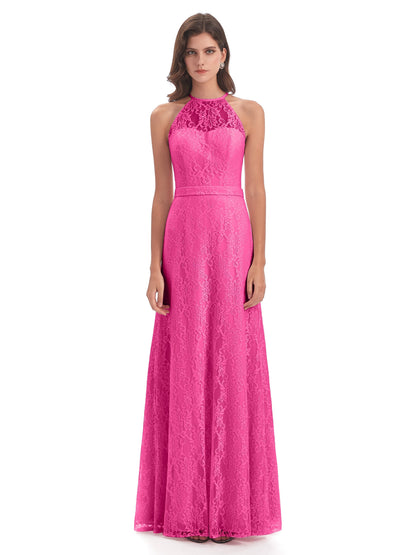 Anabelle Sheath Halter Lace Bridesmaid Dresses