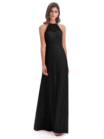 Anabelle Sheath Halter Lace Bridesmaid Dresses
