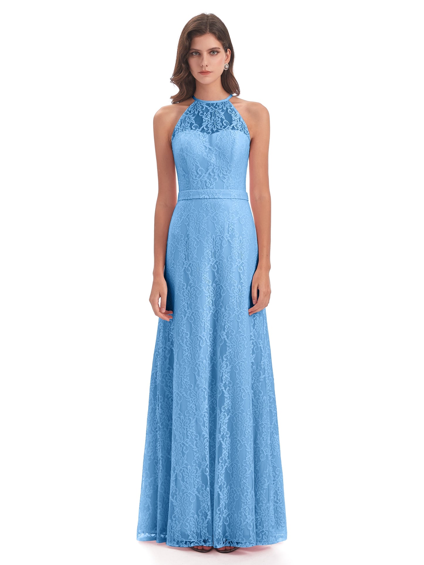 Anabelle Sheath Halter Lace Bridesmaid Dresses