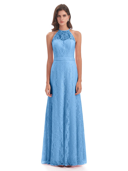 Anabelle Sheath Halter Lace Bridesmaid Dresses