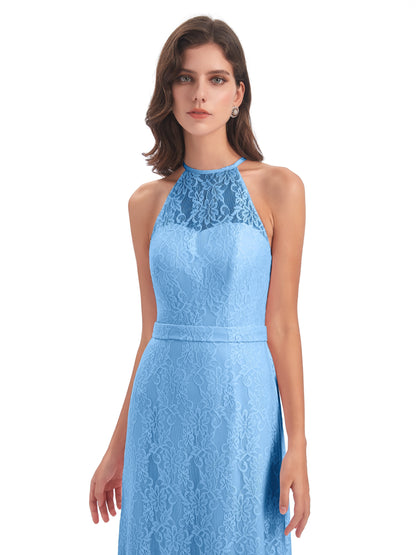 Anabelle Sheath Halter Lace Bridesmaid Dresses