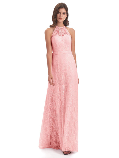 Anabelle Sheath Halter Lace Bridesmaid Dresses