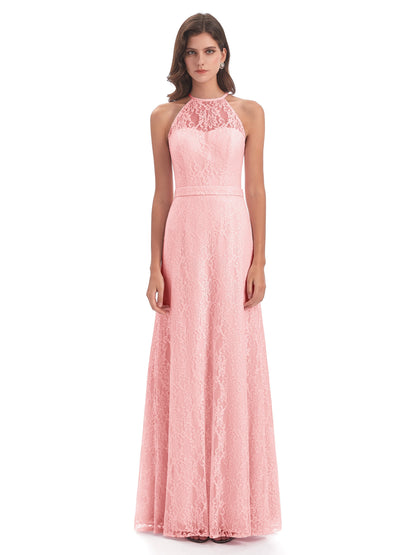 Anabelle Sheath Halter Lace Bridesmaid Dresses