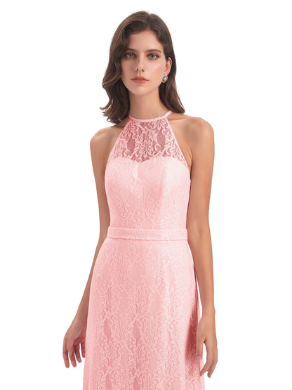 Anabelle Sheath Halter Lace Bridesmaid Dresses