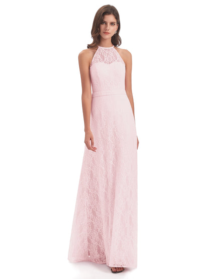 Anabelle Sheath Halter Lace Bridesmaid Dresses