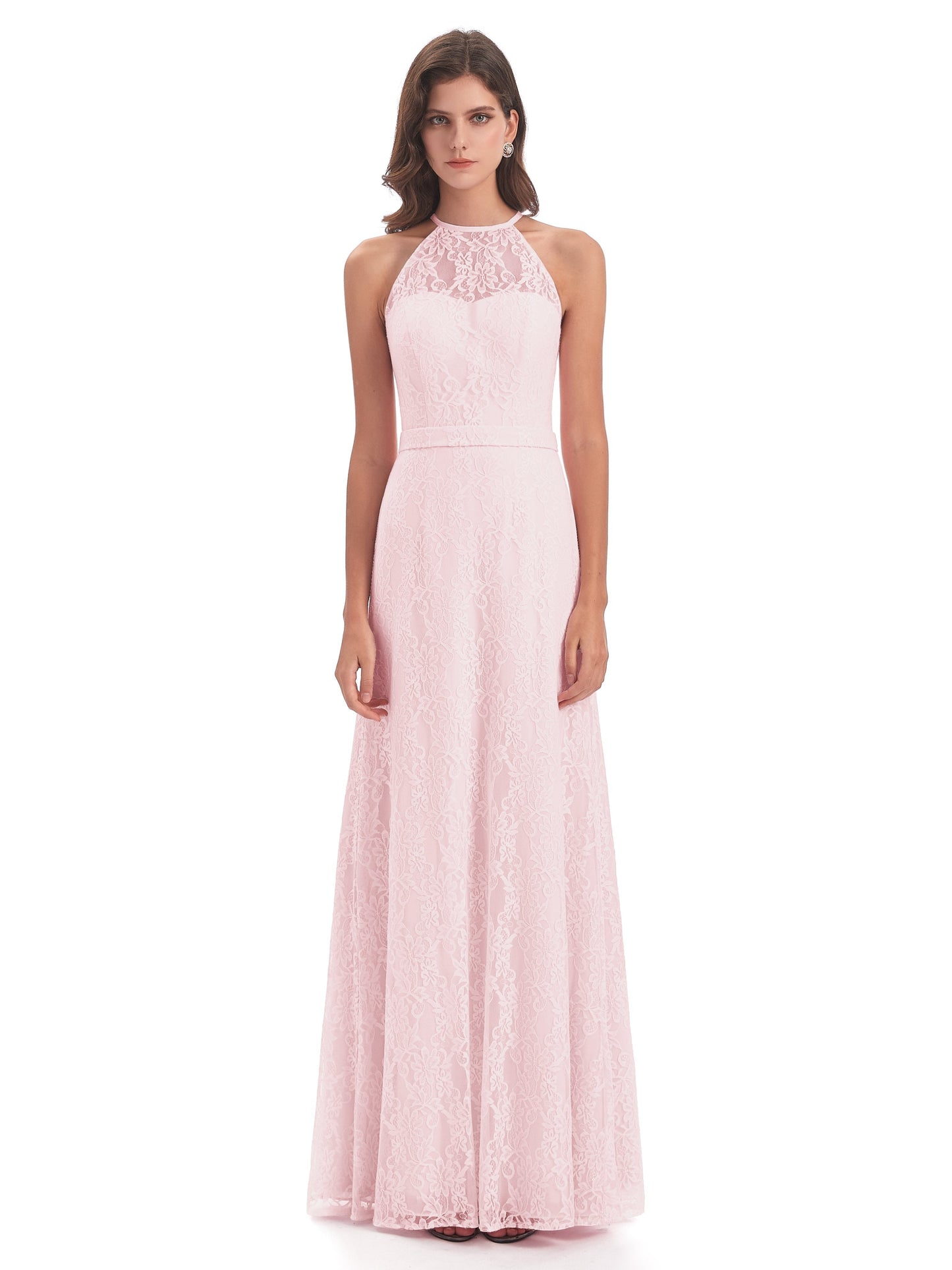 Anabelle Sheath Halter Lace Bridesmaid Dresses