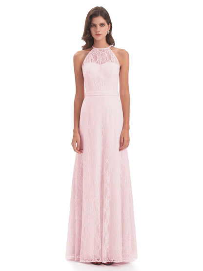 Anabelle Sheath Halter Lace Bridesmaid Dresses