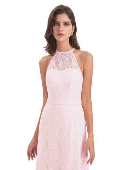 Anabelle Sheath Halter Lace Bridesmaid Dresses