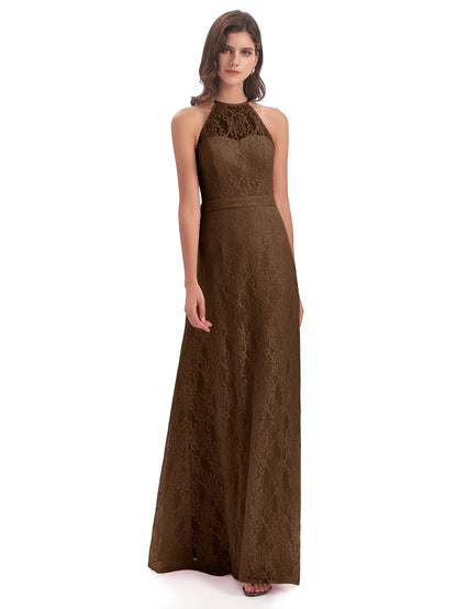 Anabelle Sheath Halter Lace Bridesmaid Dresses