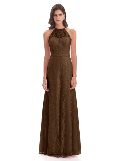Anabelle Sheath Halter Lace Bridesmaid Dresses