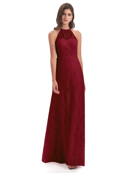 Anabelle Sheath Halter Lace Bridesmaid Dresses