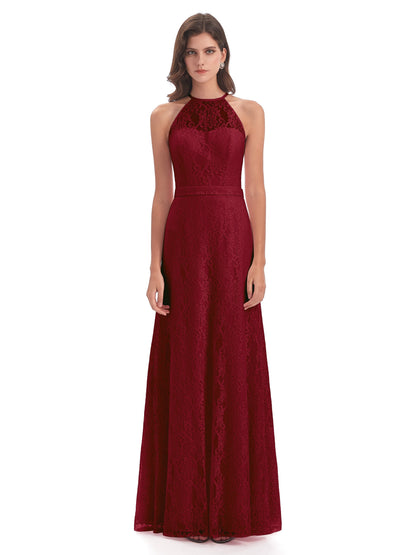 Anabelle Sheath Halter Lace Bridesmaid Dresses