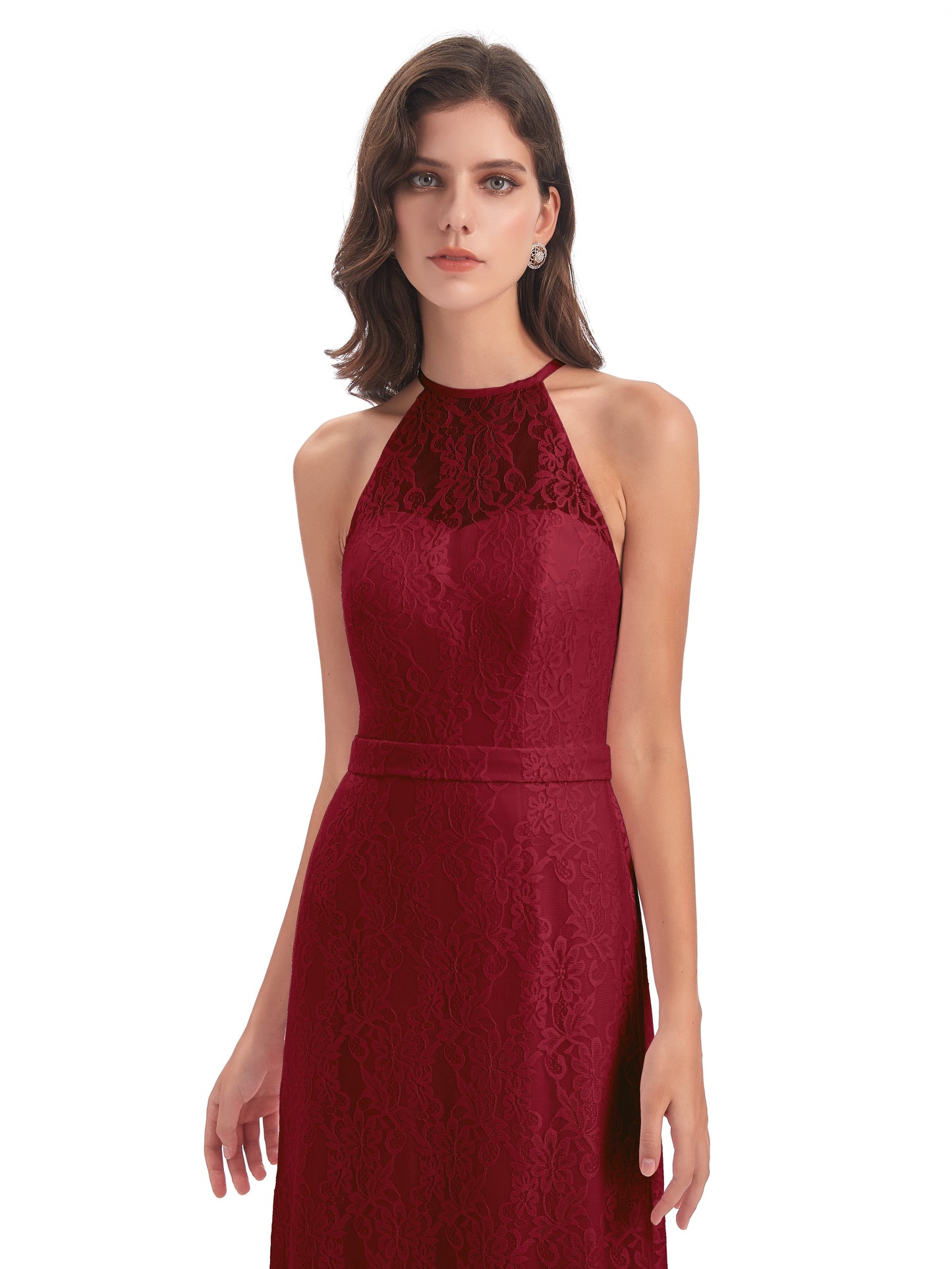 Anabelle Sheath Halter Lace Bridesmaid Dresses