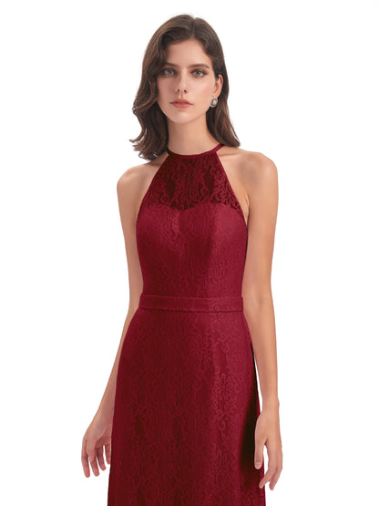 Anabelle Sheath Halter Lace Bridesmaid Dresses