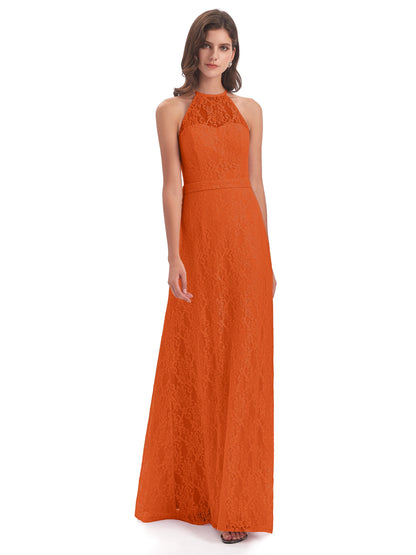 Anabelle Sheath Halter Lace Bridesmaid Dresses