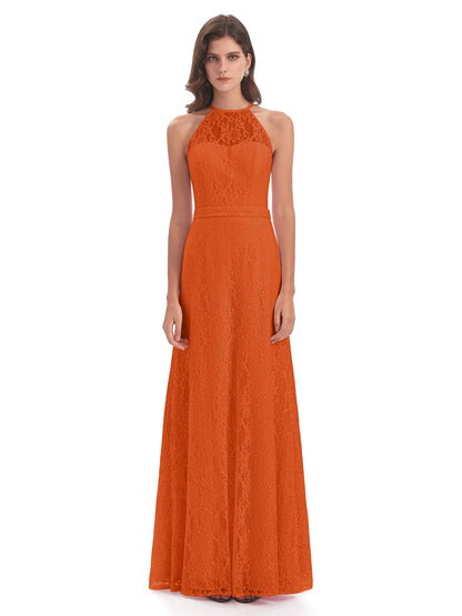 Anabelle Sheath Halter Lace Bridesmaid Dresses