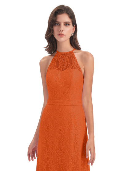 Anabelle Sheath Halter Lace Bridesmaid Dresses