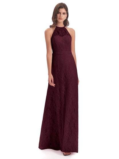 Anabelle Sheath Halter Lace Bridesmaid Dresses